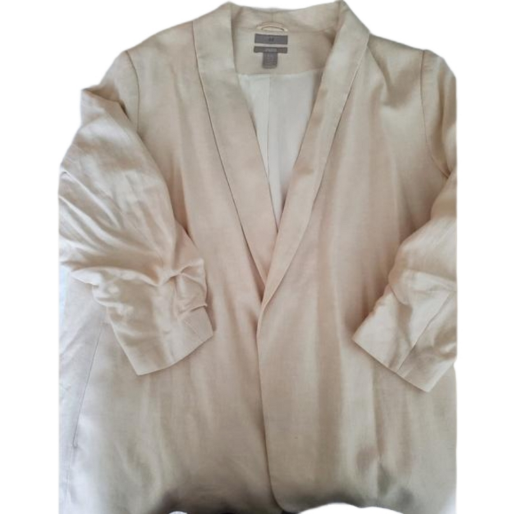 H&M XXL Cream Linen blend blazer with 3/4 ruched sleeves